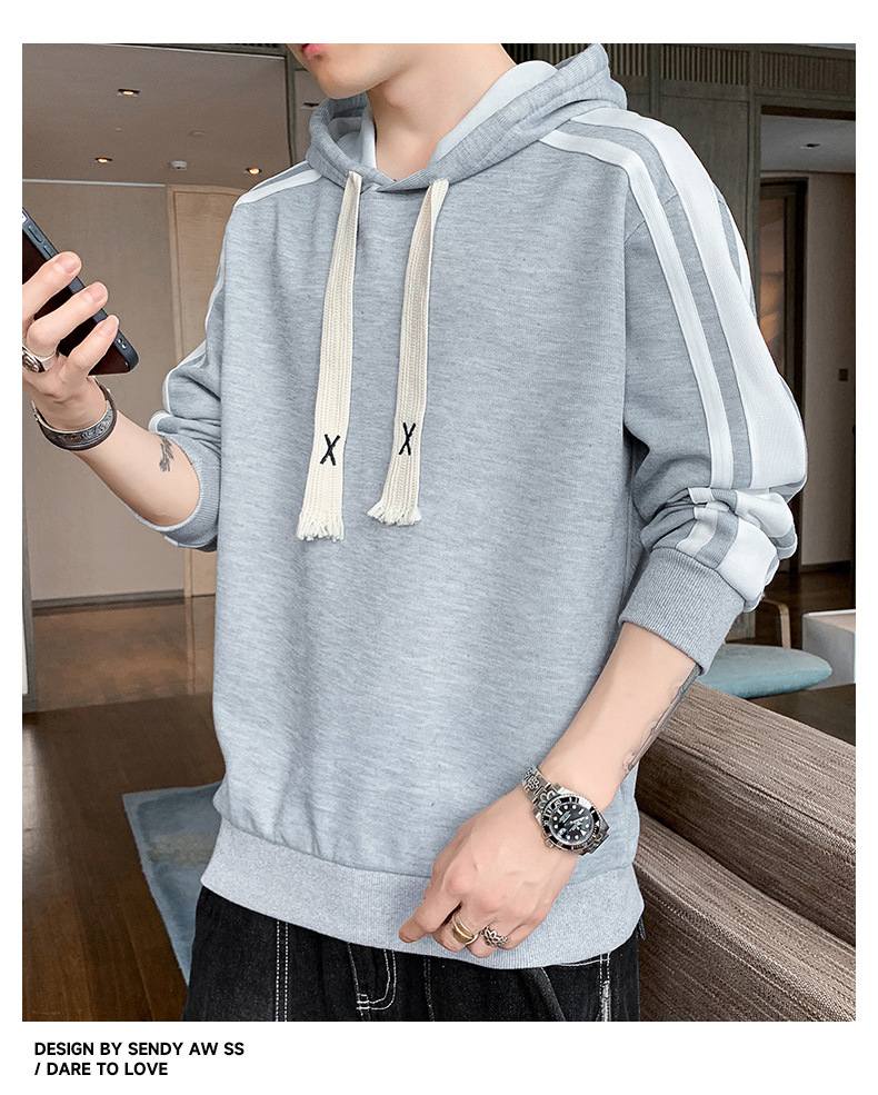 Men's Spring and Autumn 2023 new casual versatile solid color youth trend long sleeved T-shirt hooded men's hoodie_voghion.com