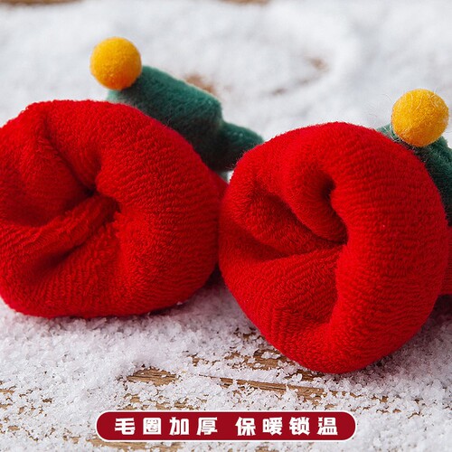 Newborn Baby Boy and Girl Infant Toddler A-Grade Combed Cotton Autumn/Winter Fleece Lined Thick Warm Red Mid-Calf Socks