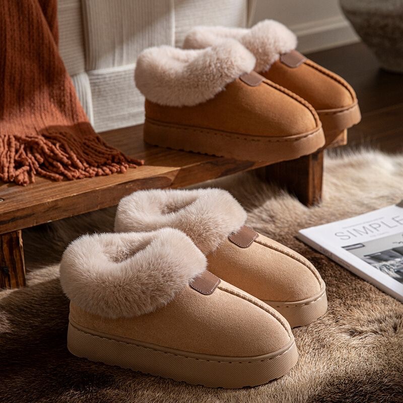 Spot Wholesale Cross-Border Winter Thick-Soled Bag-Heeled Snow Boots for Outer Wear Non-Slip Plus Velvet Thickened Cotton Slippers for Women