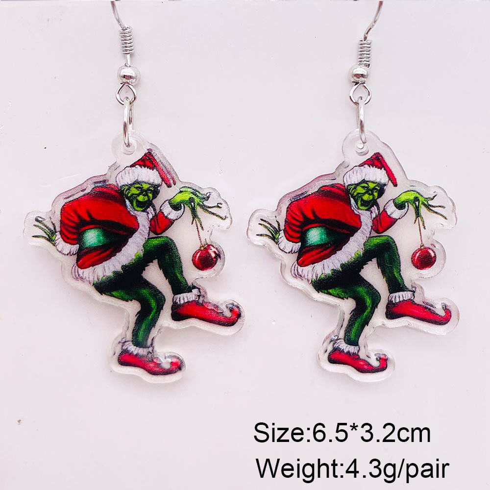 22g Weight Acrylic Inlay Material Ear hook Classification 1 Pair Quantity 1 Pair Cartoon Style Cute Christmas U Shape Geometric Cartoon Character Pumpkin Skull Jingling Bell Elk Arylic Acrylic Ear Hook