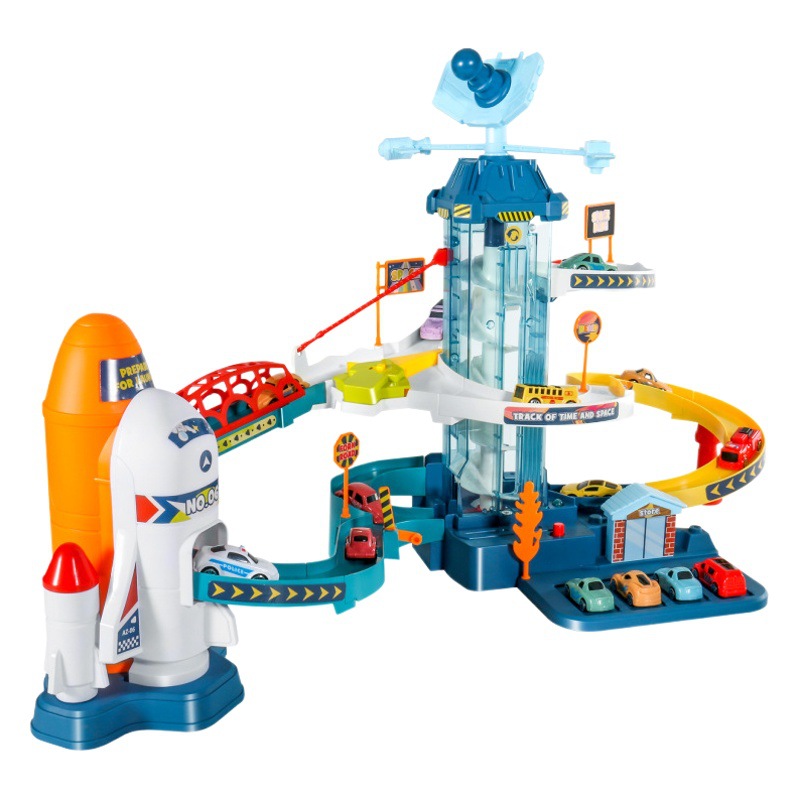 Transbordador espacial Track aventura entrada del coche estacionamiento nave espacial cohete tema Luz Música juguetes para niños