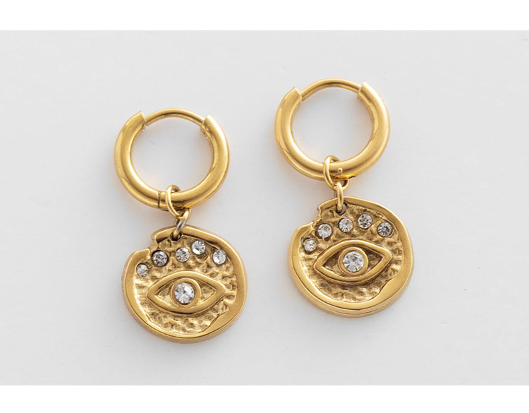 Stainless Steel Pendan Round Coins Trend Demon Eye Pendant Earrings_colorza_4