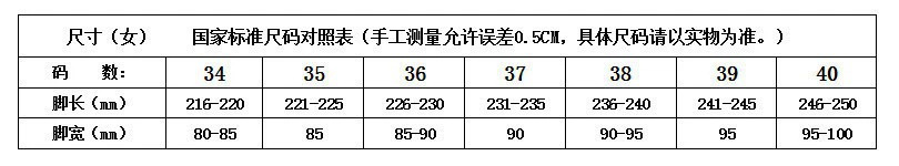 尺码表