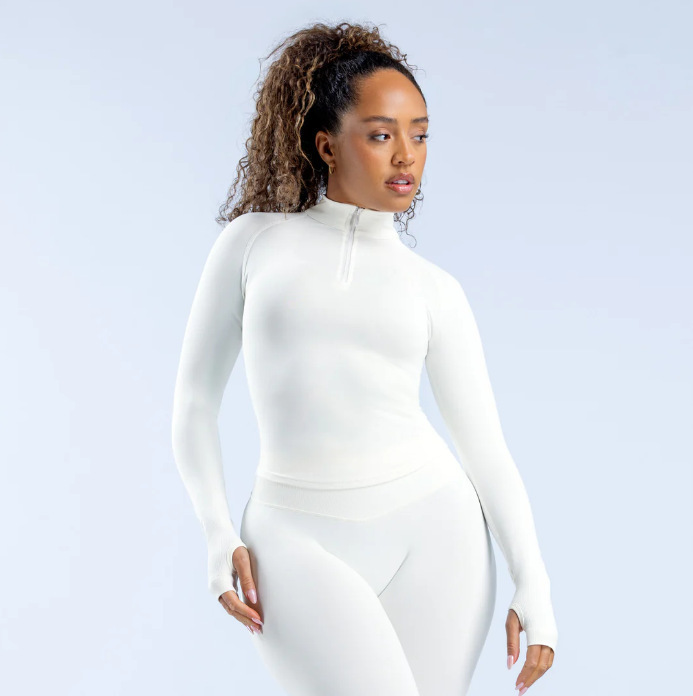 Women's Slim Fit Long Sleeved Sports Top Quick Drying Fitness Yoga Wear Half Zip Sportswear Top_desvips.com