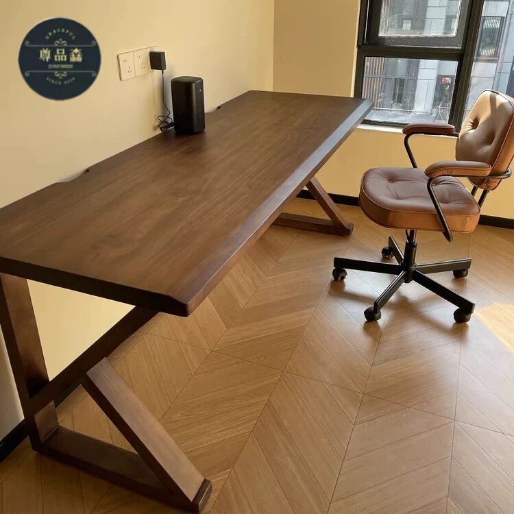 Solid Wood Long Desk, Medieval Wood Style Home Wall-Mounted Double Study Table, Workbench, Desktop Office Computer Table