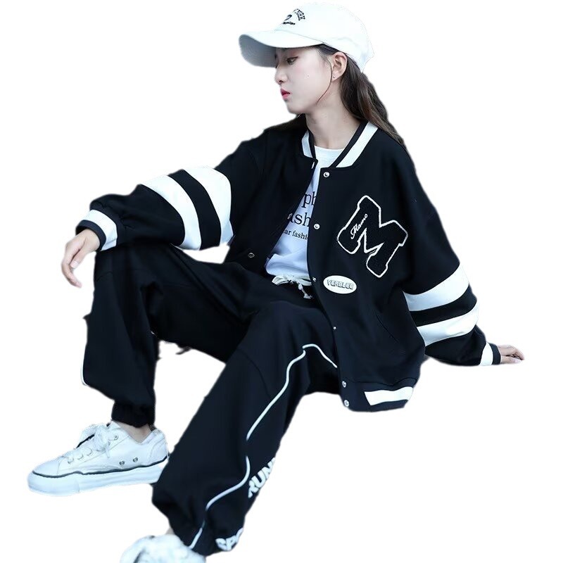 여자 인터넷 인기있는 봄과 가을 코트 2024 새로운 어린이 중학교 학생 코트 스포츠 옷 어린이 야구 옷