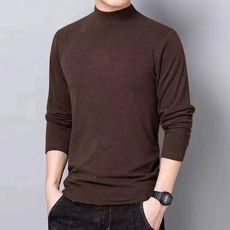 Camiseta de cuello alto de manga larga de cacho de seda para hombres otoño y invierno delgada para hombres con temperamento de moda ropa interior cálida base