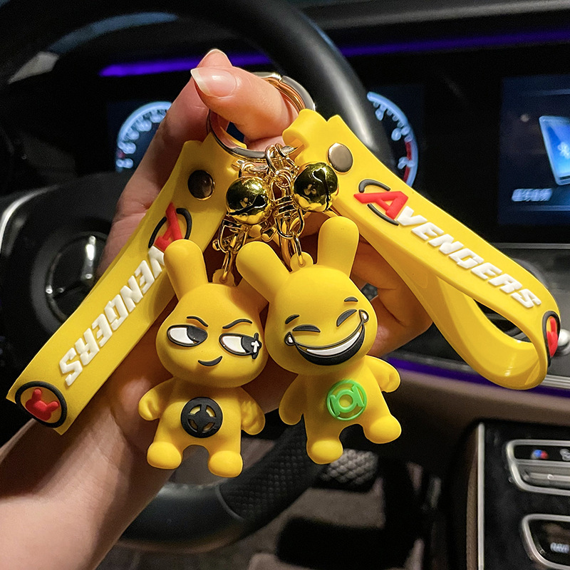 Emoji rabbit keychain pendant cartoon Three-dimensional doll creative gift car couple key chain ornaments wholesale
