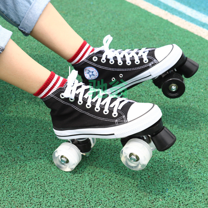 Vsv Flash Wheel Canvas Shoes Double Row Skates Flash Wheel Flash Wheel Skating Rink Special Pu Wheel Skates Dry
