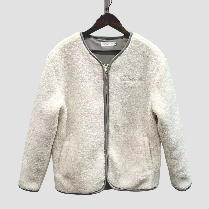 2022 осень-зима новая кашемировая куртка женский толстый воротник на молнии с длинными рукавами свободный теплый топ кардиган женский