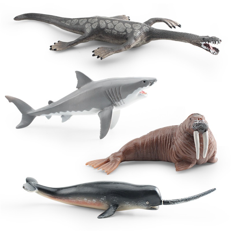 Transfronterizo simulación animal marino modelo dragón mágico gran tiburón blanco morsa nariz afilada ballena submarino biológico estático decoración juguete