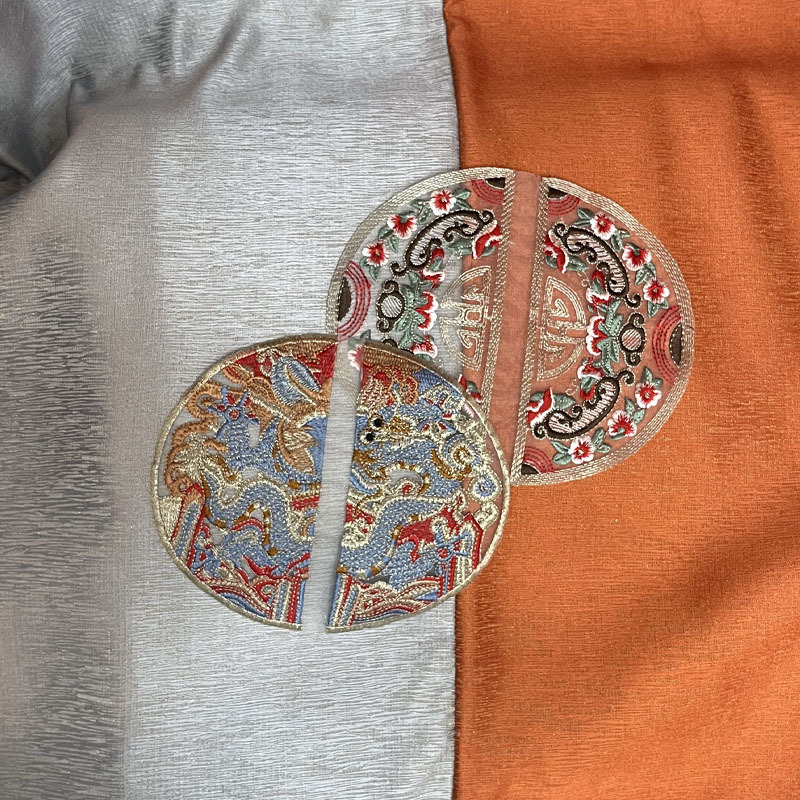 臻美绣品 服装辅料古风刺绣旗袍花朵金龙圆形布贴民族风花个对半
