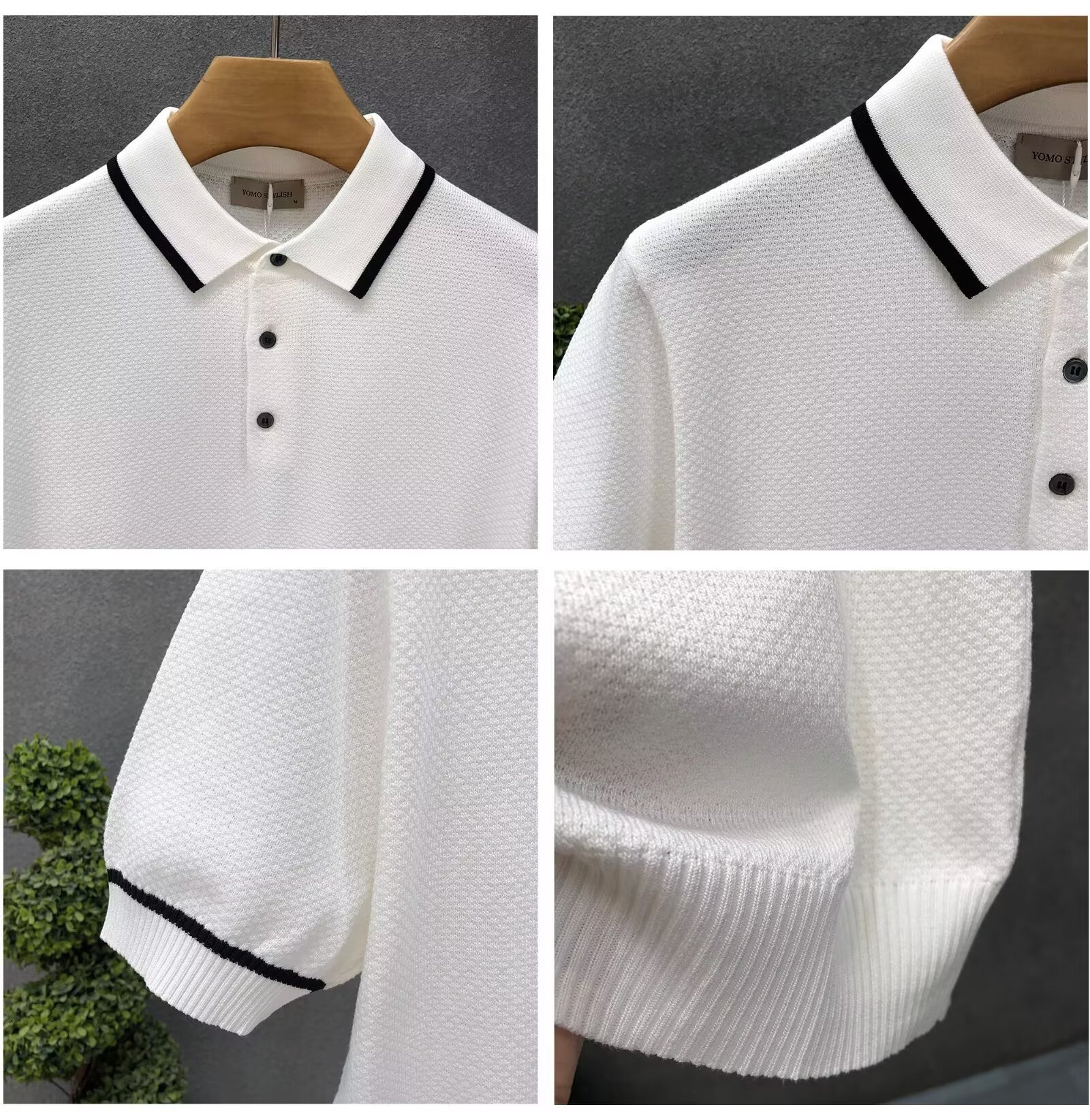 Men's Breathable Knit Polo Shirt With Contrast Collar, Casual Business Short Sleeve Top For Summer, Comfortable Loose Fit T-Shirt_viptrois.com