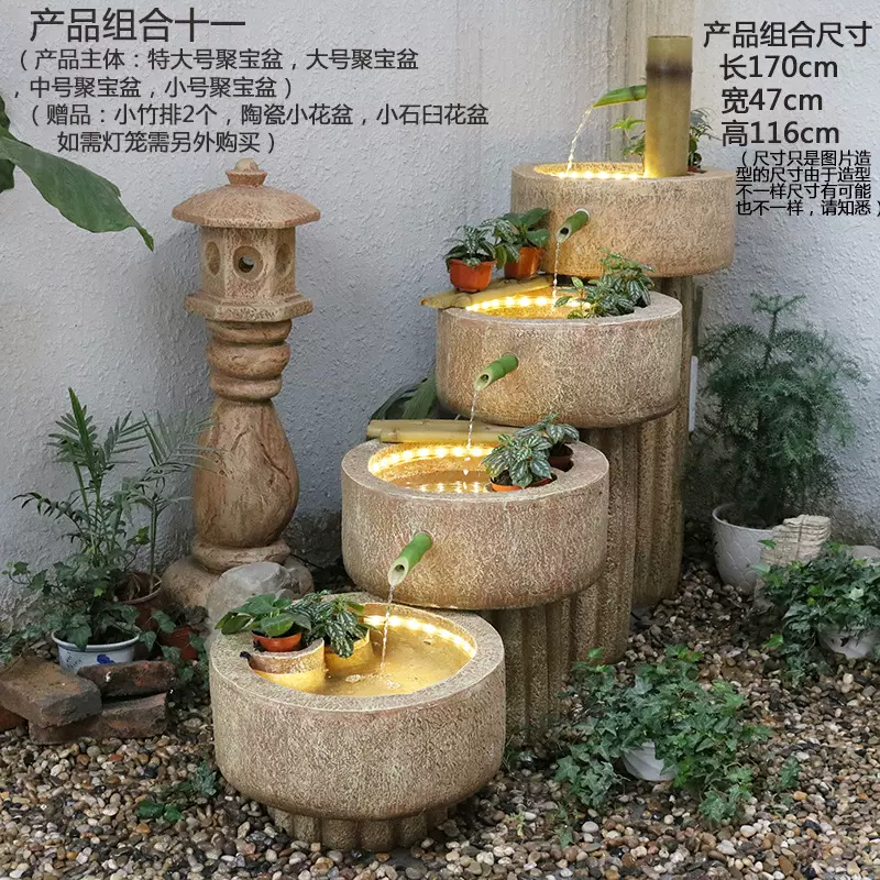田园禅意流水日式竹子喷泉摆件客厅鱼缸阳台庭院景观花园酒店装饰