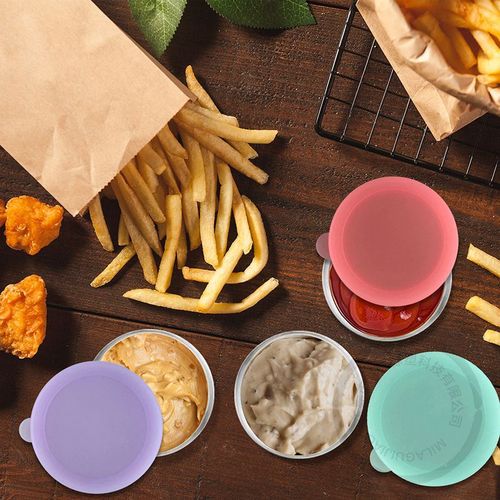 Amazon Best Seller Stainless Steel Sauce Cup with Silicone Lid, Salad Tomato Sauce Seasoning Container Silicone Lid 50ML