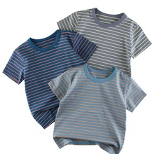 跨境童装2025年夏季儿童服装男孩子 条纹短袖T恤宝宝衣服一件代发