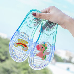 Children's slippers Parent-child little girl fashion wears soft-soled flip-flops for girls crystal transparent flat sandals for summer
