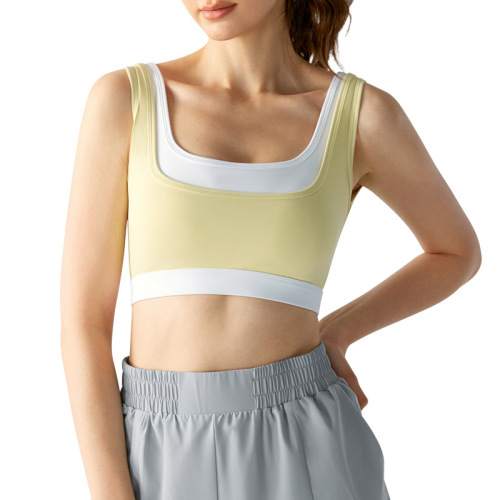 Cross-border Spring and Summer Yoga Top with Bra Pads, Sexy Two-Piece Contrast Fitness Tank Top, Running Sports Bralette for Women