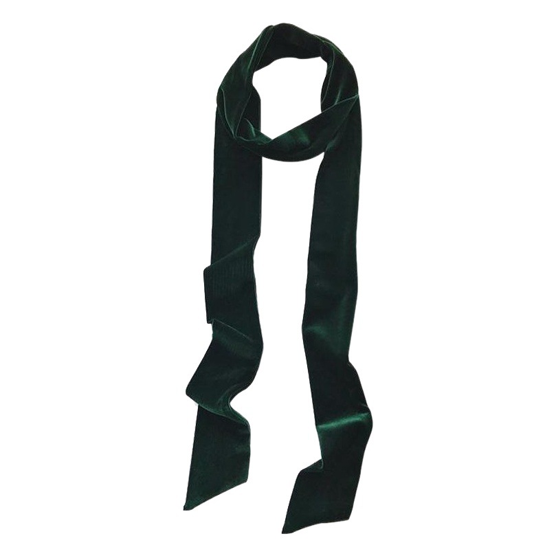 Cross-border source of new velvet thin narrow long satin velvet small scarf solid color belt tie bag with headband women