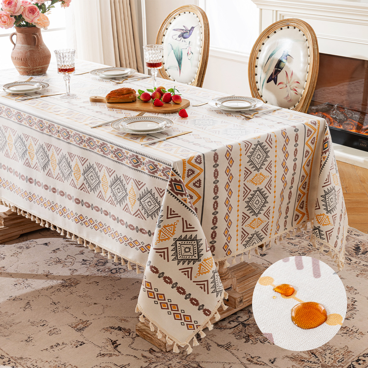 Mantel de estilo bohemio Mantel de mesa impermeable y resistente al aceite