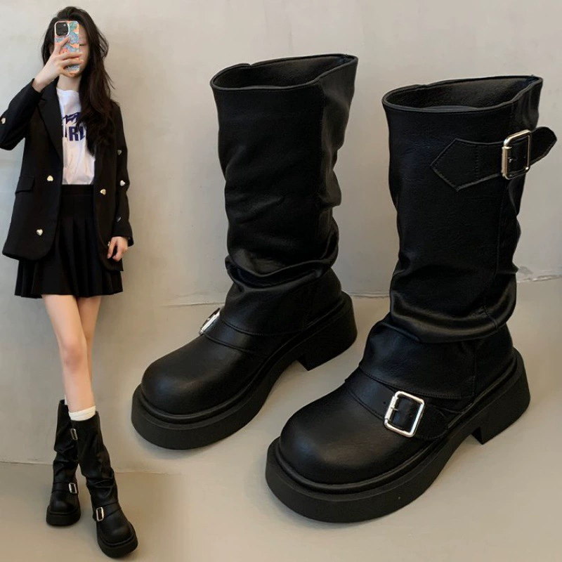 Mid‑calf boots (Martens), American style, platform sole, sizes 35–40