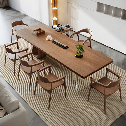 Minimalist solid wood original wood large panel tea table and chair set office home high-end original wood tea table 2024 new model