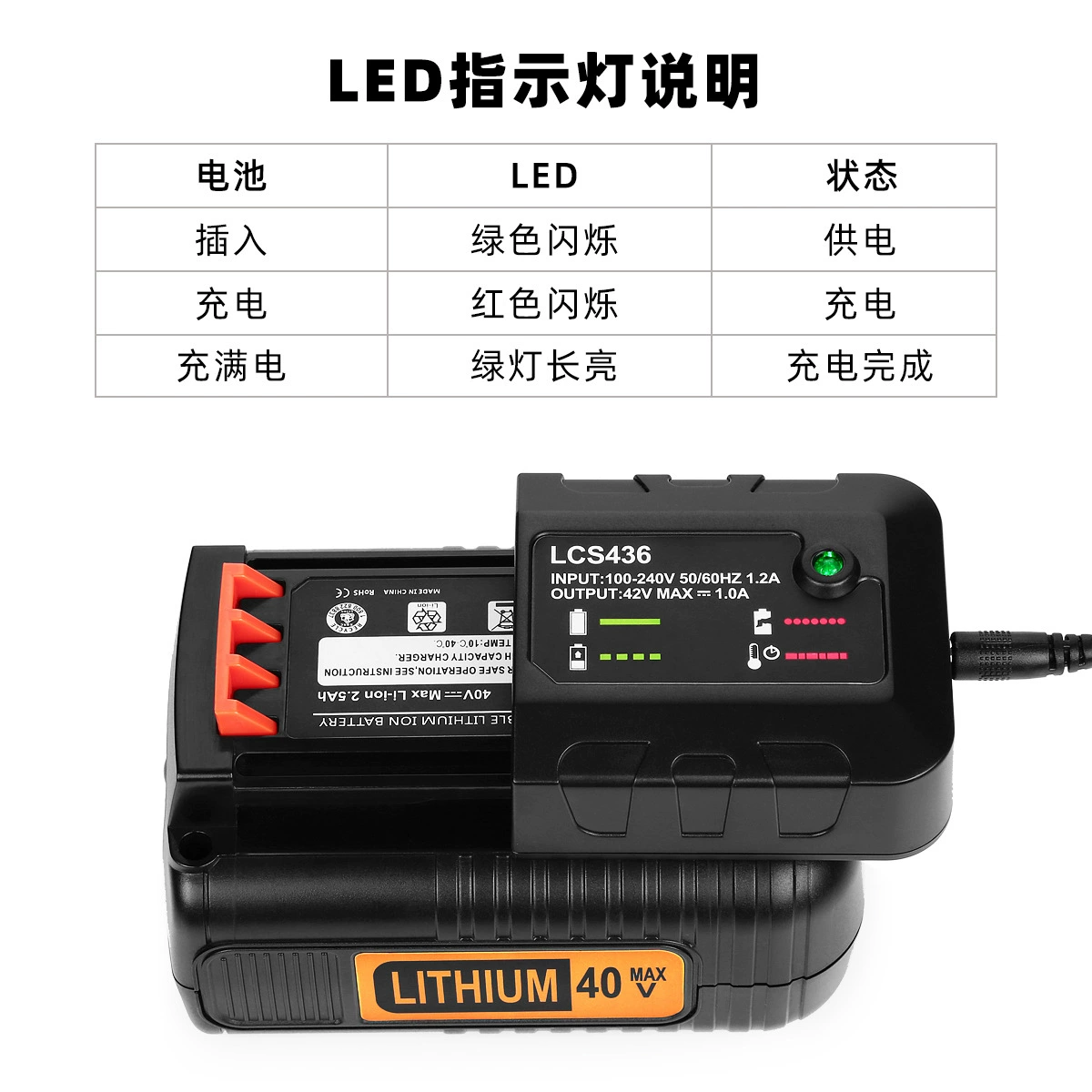 Подходит к зарядному устройству BLACK & Decker 40V lbxr36 LBX2040, зарядное устройство для аккумулятора 40V