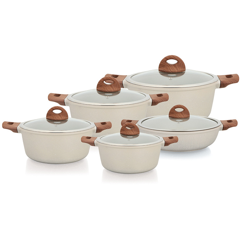 Suministro spot de aluminio fundido a presión 10 piezas juego antiadherente set de ollas de regalo de aluminio leche panela transfronteriza al por mayor