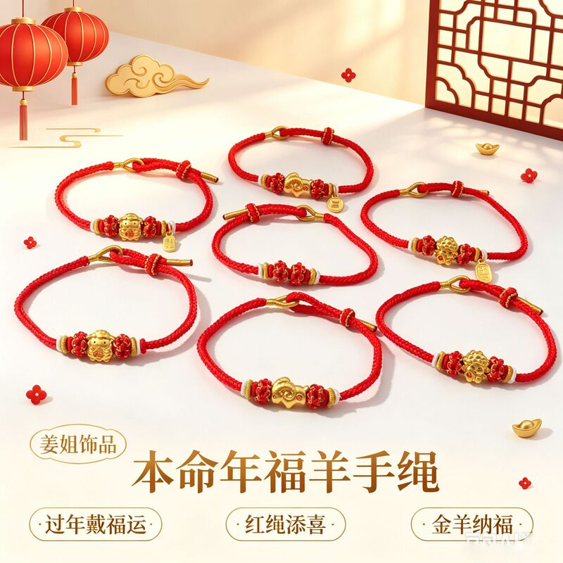 2027 Year of the Sheep Red String Bracelet for Men and Women, Lucky Sheep Zodiac, Wealth-Bringing Bracelet, Cross-Border New Year Gift