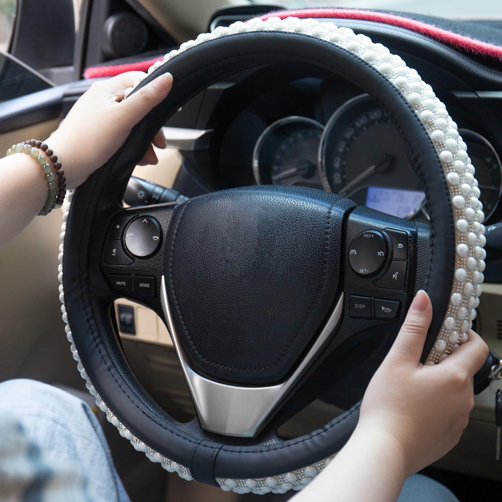 Direct factory wholesale cross-border pearl and diamond-studded car steering wheel cover, summer ice-bead anti-slip car interior handle cover