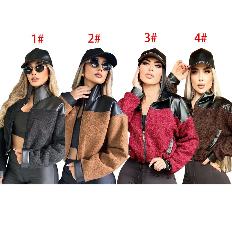 Autumn and Winter Tops, Jackets, and Coats: Trendy Letter-Print Loose-Fitting Warm Leather and Velvet Fashion Tops Q6290