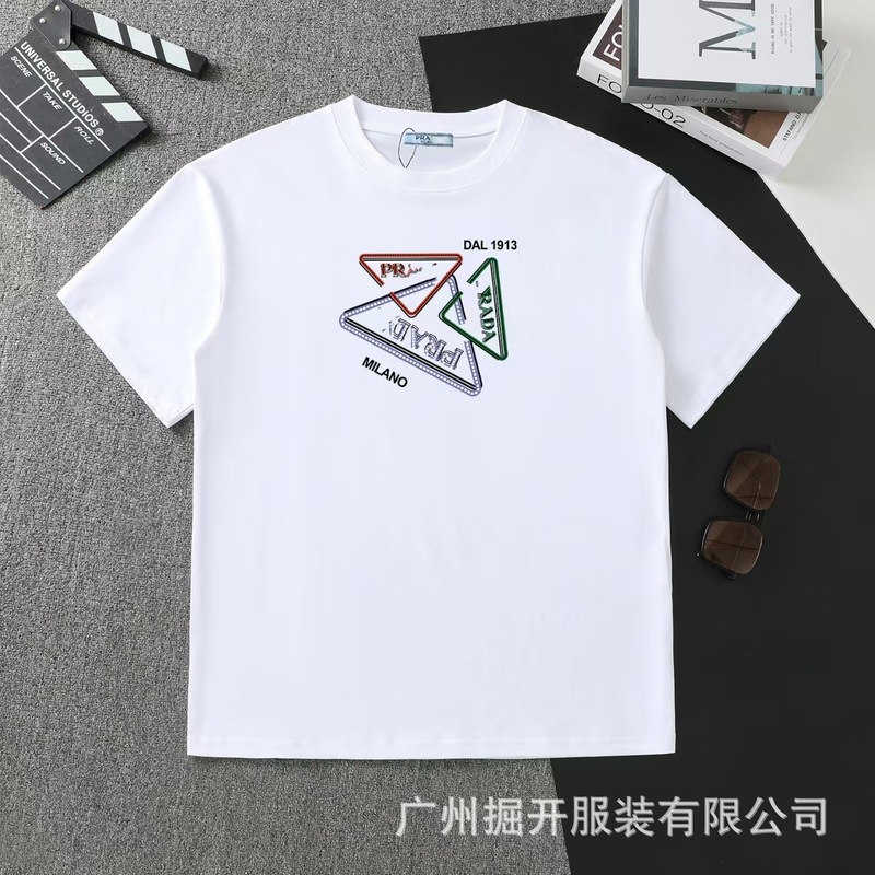 クロスボーダー 2025 夏のトレンドブランド P ファミリー新レタープリントラウンドネック Tシャツカジュアルファッショントレンド半袖男性と女性|undefined