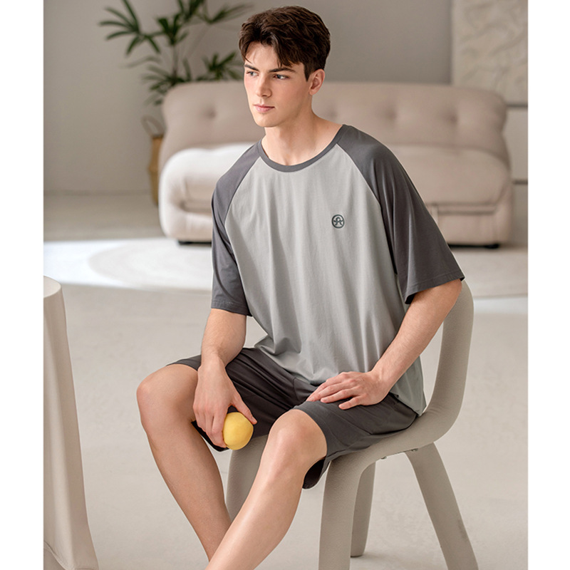 [5A Antibacterial Tencel] Pajamas Men's Summer Thin Modal Short Sleeve Shorts Set Loose Large Size Home Clothes