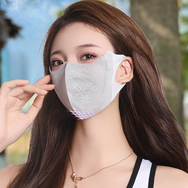 Lace Fashion Sun Protection Mask for Women with Good Looks 5 New Eye Protection Uv Ice Silk Stereo Summer Thin and Breathable