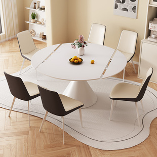 Cream Style Rotating Slate Dining Table for Home Small Apartment Accessible Luxury Modern Simple Telescopic Variable Round Table 2025 New Style