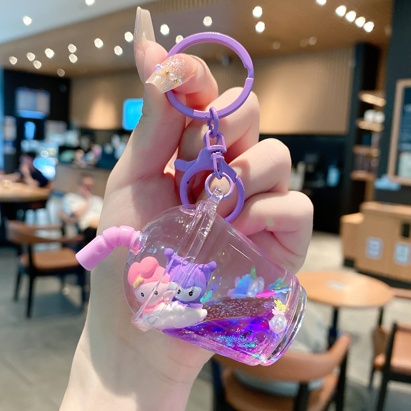 Dibujos animados Kulomi llavero de botella de arena flotante en aceite líquido pequeño regalo al por mayor mochila escolar colgante llavero colgante