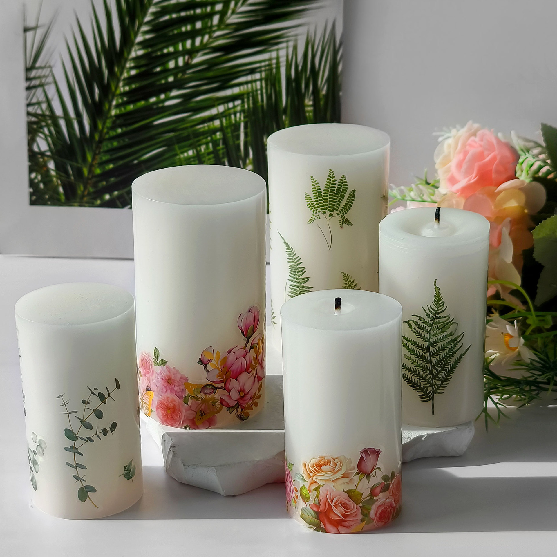 Jiahui Mei cilíndrico molde de cera de bananas diy vela de flores secas molde de columna de goteo de cristal hecho a mano