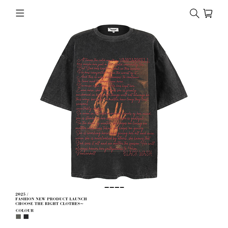 2025 new plus size blockbuster American retro high street washed old printed short sleeve T-shirt men's summer loose cross-border