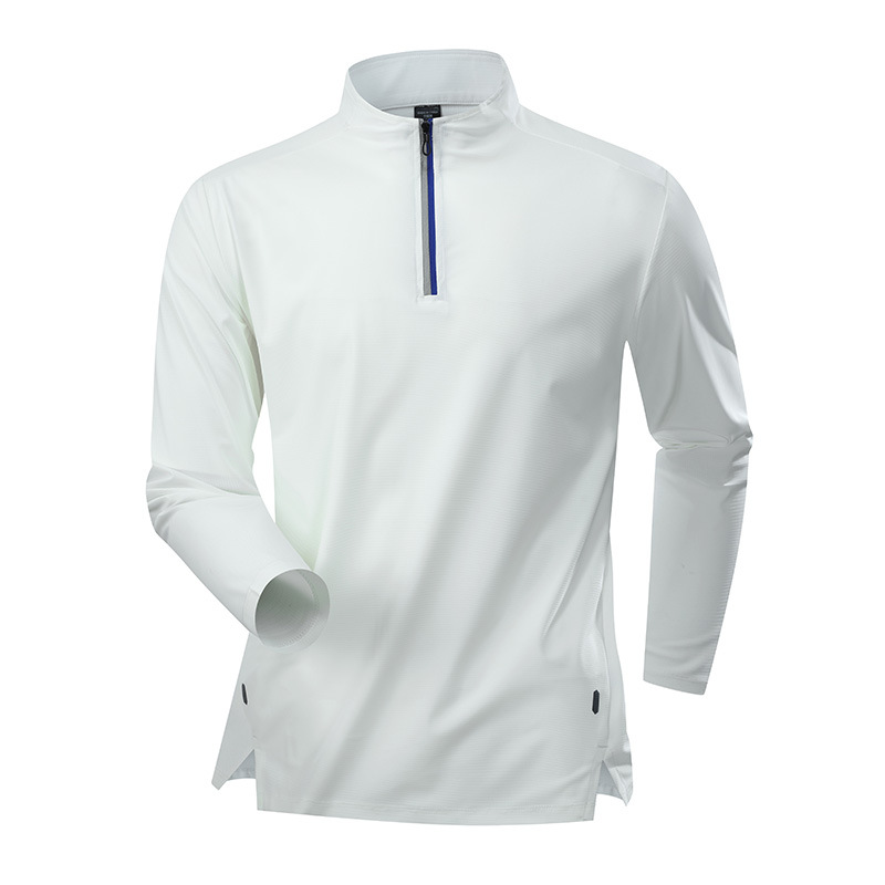 Camiseta de base de lana blanca personalizada transfronteriza secado rápido camiseta de manga larga hombre medio cremallera entrenador de fitness ropa camiseta