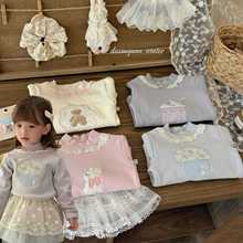 大小卷女童秋冬打底衫加绒加厚立领上衣花边中领长袖T恤26949