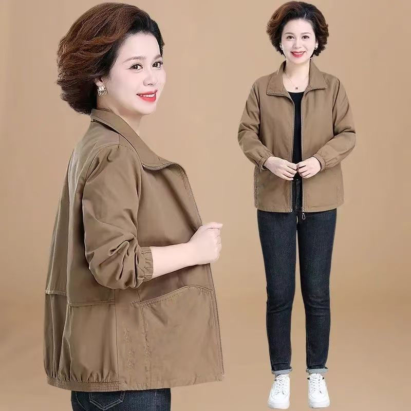 妈妈春秋风衣外套女新款洋气50岁60中老年人休闲夹克宽松大码上衣|undefined