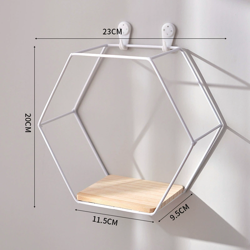 Wall storage rack hexagonal, no‑punch metal hanging shelves, modular single & multi‑unit combinations