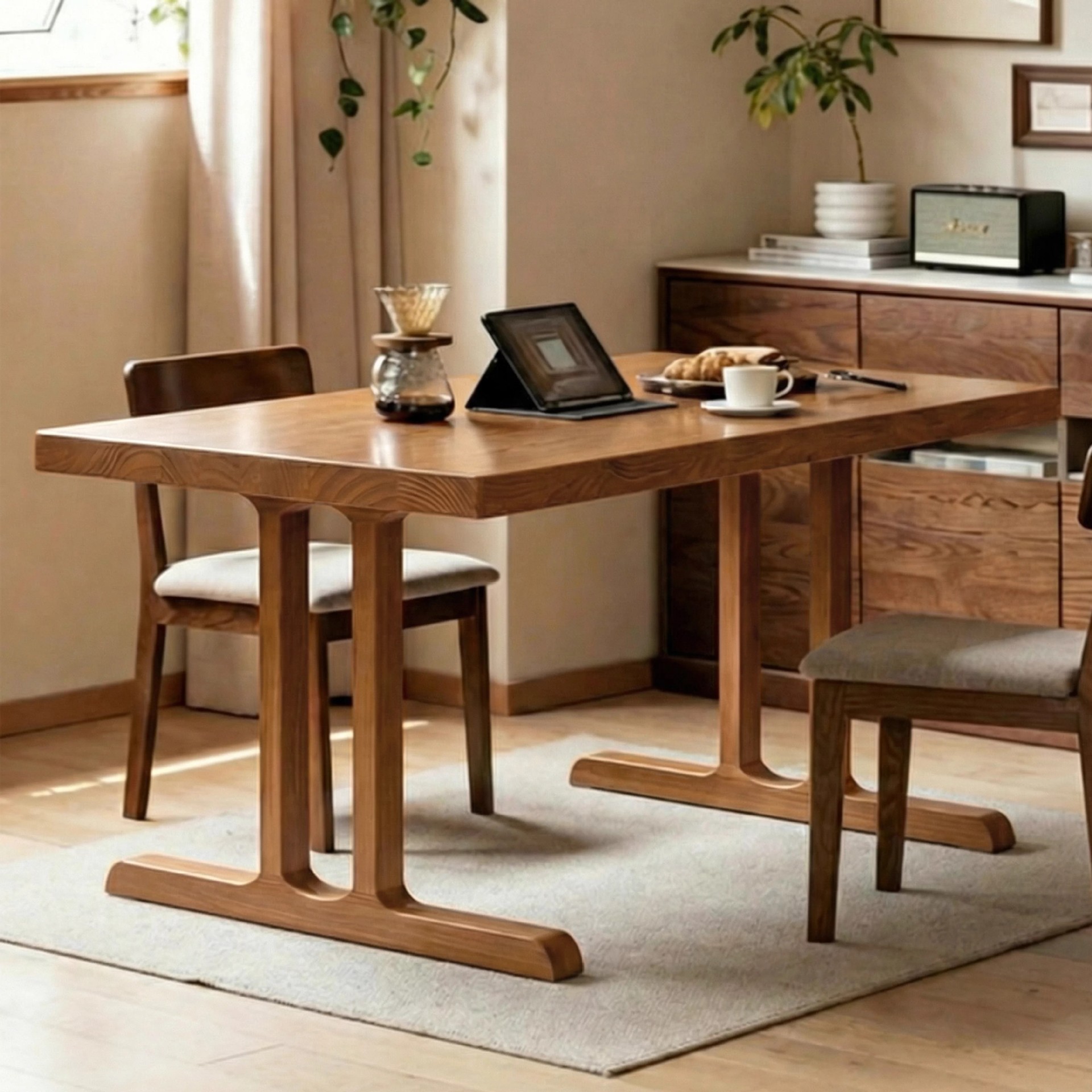 Mesa de comedor de madera sólida, mesa de comedor de estilo medieval rectangular, mesa de comedor, mesa de comedor