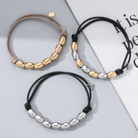 供应跨境电商时尚手饰品男不锈钢椭圆珠不掉色蛇皮绳打结伸缩手链