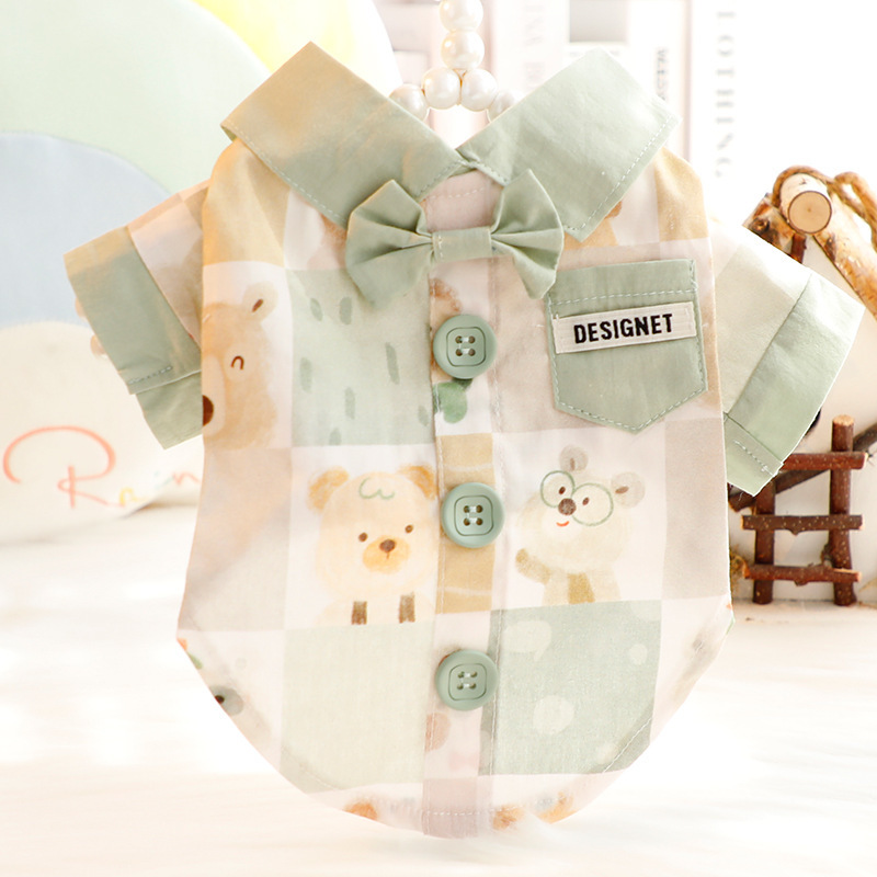 Dog clothes spring/summer thin cat shirt cotton soft Chinese cartoon handsome small dog Teddy pet 5683