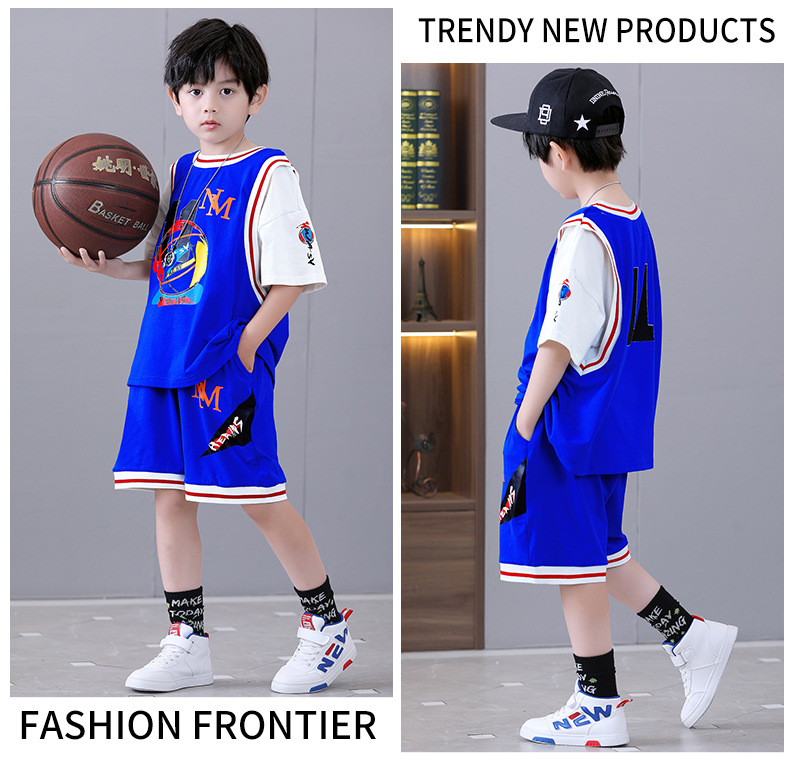 Nowy dwuczęściowy komplet koszulek z krótkim rękawem dla chłopców, od średnich i dużych rozmiarów, do gry w koszykówkę_voghion.com