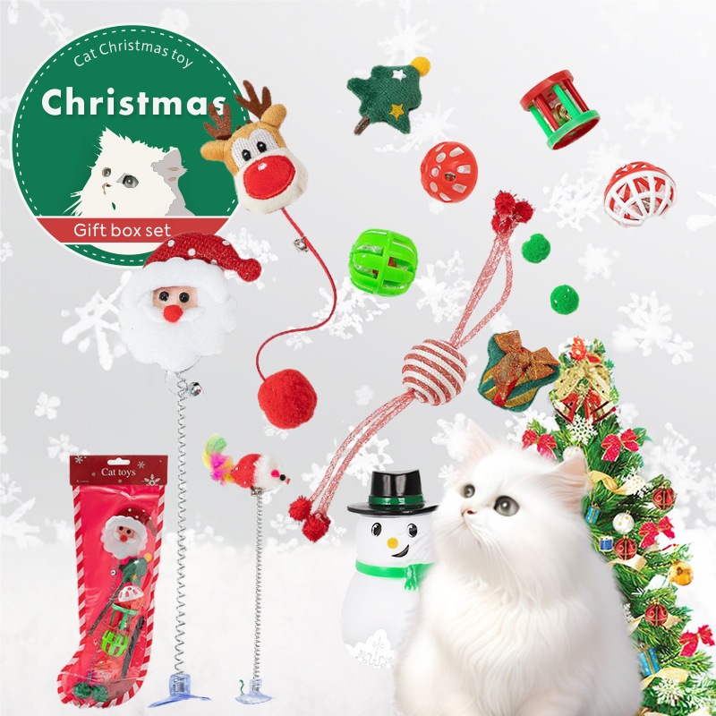 Nuevos productos transfronterizos para mascotas Navidad juguetes interactivos para aliviar el aburrimiento de la caja de regalo de juguetes para mascotas combinación