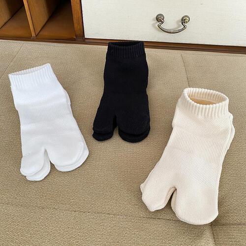 Japanese plain two-toe socks, breathable mesh terry tabi socks, sports and leisure flip-flops, men's boat socks, cotton