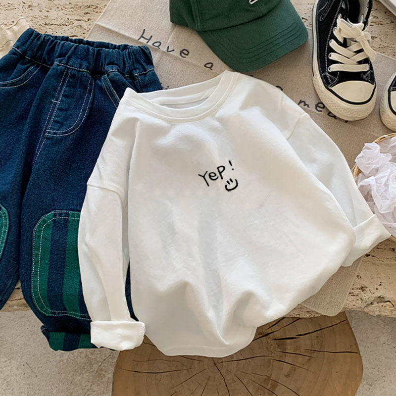 Pure Cotton Children's Long-sleeved Base Shirt Spring and Autumn Boys Letter Printed T-shirt Baby Handsome Top Spring Children's Wear