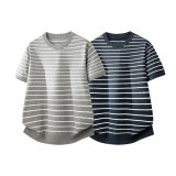 ZY8103T-3D老钱风条纹圆领针织短袖通勤百搭夏季时尚简约T恤，男装针织衫/毛衣，星座614